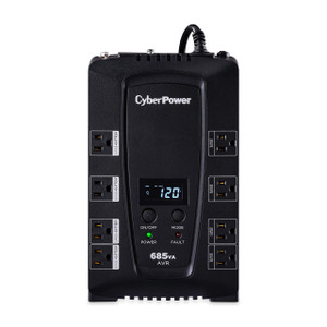 CyberPower 685VA CP AVR LCD UPS 3 YR WTY,8 OUT 120V 15A 5-15R RJ11/RJ45/COAX