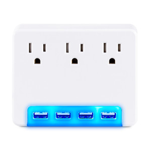CyberPower 3 AC Outlet Wall TAP 125V 4 USB 3.4A Ports Glow 1-YR Warr - P3WUH