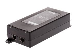 Axis 02209-001 90W Gigabit PoE++ Midspan Injector front view with ports and LED indicators