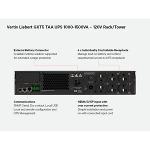 Vertiv GXT5-1500LVRT2UXLTAA - UPS - 2U,Rack/tower - Online - Output 110/115/120/125VAC;