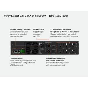Vertiv GXT5 TAA 3000VA 120V UPS Rack/tower RDU101 - GXT5-3000LVRT2UXLTAAN