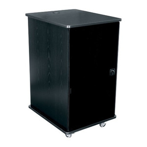 Middle Atlantic MFR Series Mobile Furniture Rack 20 Space 27in. D Melamine Plexi Door 4in. Casters Grained Ebony Ash