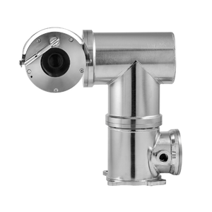 Hanwha TNU-X6320A2WT1-Z explosion proof PTZ camera front view with pan tilt zoom lens