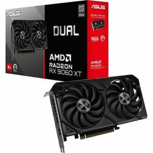 ASUS DUAL-RX9060XT-16G Dual Radeon RX 9060 XT 16GB GDDR6 Graphics Card PCIe 5.0, HDMI 2.1b, DisplayPort 2.1a, 2.5slot design, Axialtech fan design, 0dB technology, and more