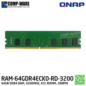 QNAP 64GB DDR4-3200 Ecc R-Dimm 288 Pin - RAM-64GDR4ECK0-RD-3200
