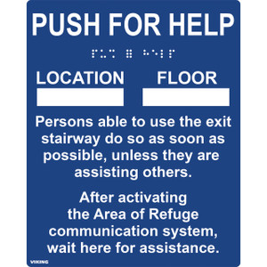 Blue Instructional Braille & Raised Letter Sign (To be Placed Next to the Area of Refuge) Emergency Phone
