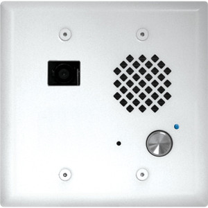 Satin White Entry Phone with Color Video Camera  Auto Disconnect  Blue LED  Flush Mount in a Double Gang Box or Surface Mount with a VE-5x5 with Enhanced Weather Protection (EWP)