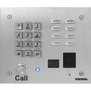 VoIP Stainless Steel Vandal Resistant Entry Phone with Keypad  Built-In Entry System  Analog Color Video Camera  and Proximity Card Reader  Flush Mount with the included Rough-In Box or Surface Mount with an Optional VE-6x7