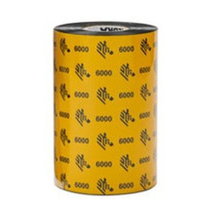 Zebra Wax Ribbon 110mmx450m (4.33inx1476ft) 6000; Wax 25mm (1in) core - 06000BK11045