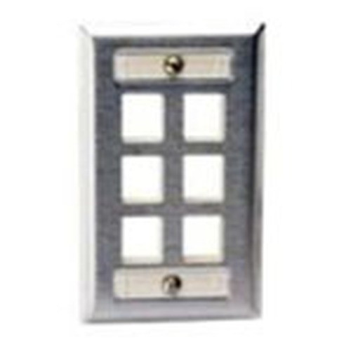 Face Plate with Label Fields 1 Gang 6 Port Stainless Steel