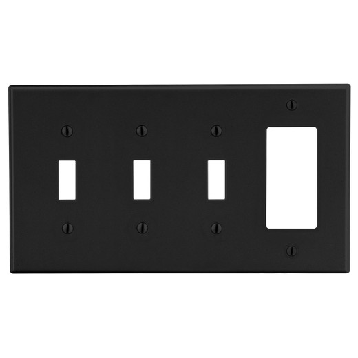 Hubbell Wallplate 4-Gang 3) Toggle 1) Decorator Black - P326