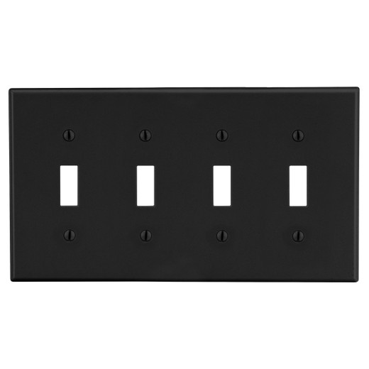 Hubbell Wallplate M-Size 4-Gang 4) Toggle Black - PJ4BK