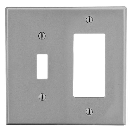 Hubbell Wallplate 2-Gang 1) Toggle 1) Receptacle Gray - P126