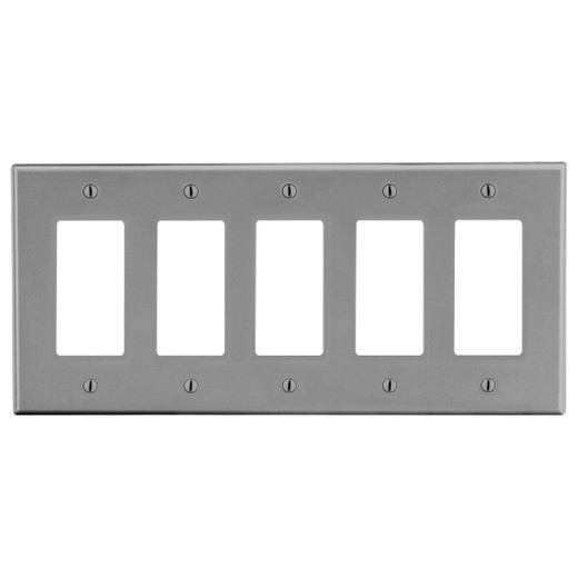 Hubbell Wallplate 5-Gang 5) Decorator Gray - P265GY