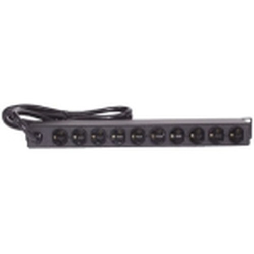 Hubbell Power Strip 19in. Rack Mount 10 Rear Outlets NEMA 5-15R Plug 15A/120V Flush