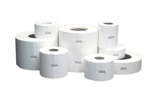 Sato SR75LD-20191 label roll close-up showing thermal transfer paper surface