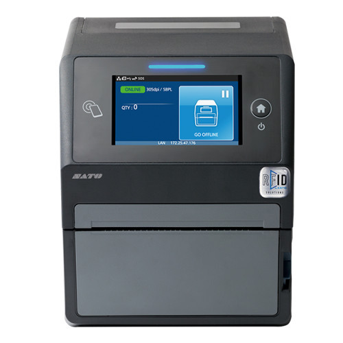 SATO WWCT04441-WAR CT4-LX thermal printer control panel and display detail