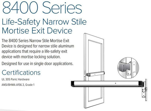 HES 8414-38136 Life-Safety Narrow Stile Mortise Exit Device