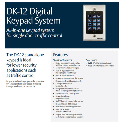 HES DK-12 digital keypad close-up showing backlit keys and entry interface