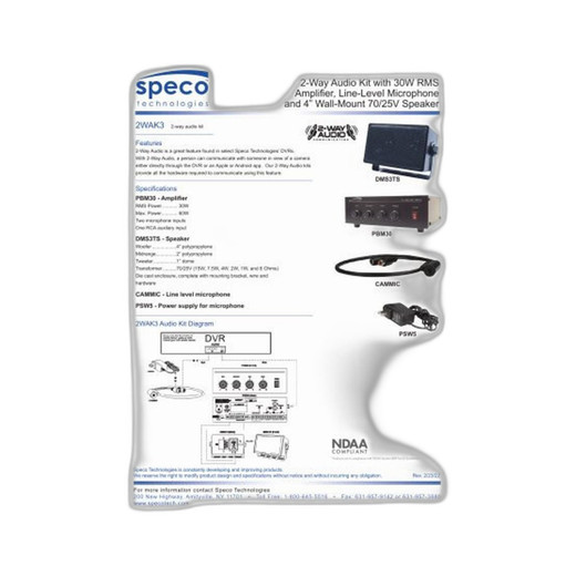 Speco 2WAK3 Speco 2WAK3 Two-Way Audio Kit with PBM30