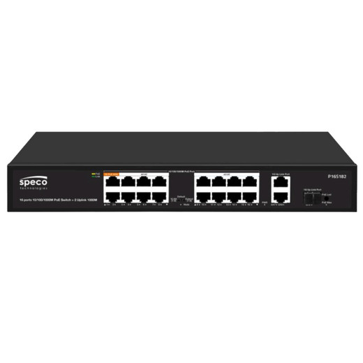 Speco P16S182 16-Port Megabit PoE Switch
