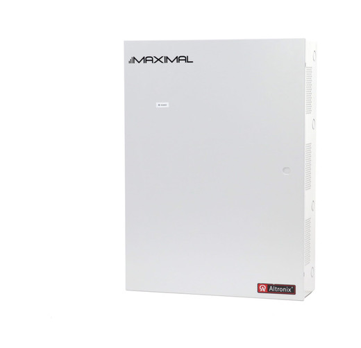 Altronix MAXIMAL75FDV power supply unit showing status indicators and mounting bracket detail
