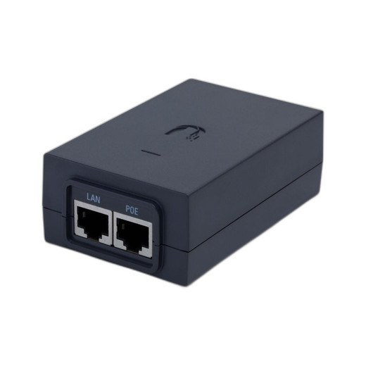 Ubiquiti POE-24-AF5X-US PoE injector showing cable connections and indicator lights