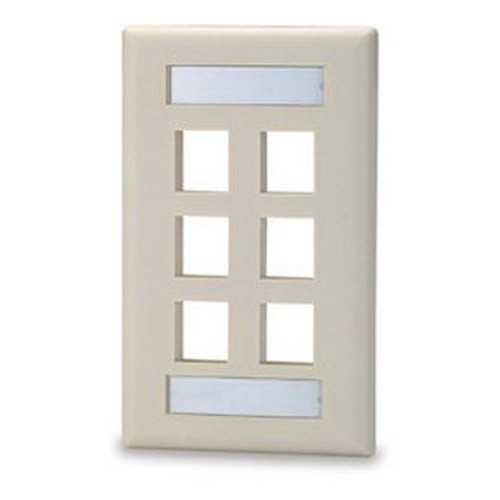 Signamax 6-Port Single Gang Keystone Faceplate w/ Labeling Ivory - SKFL-6
