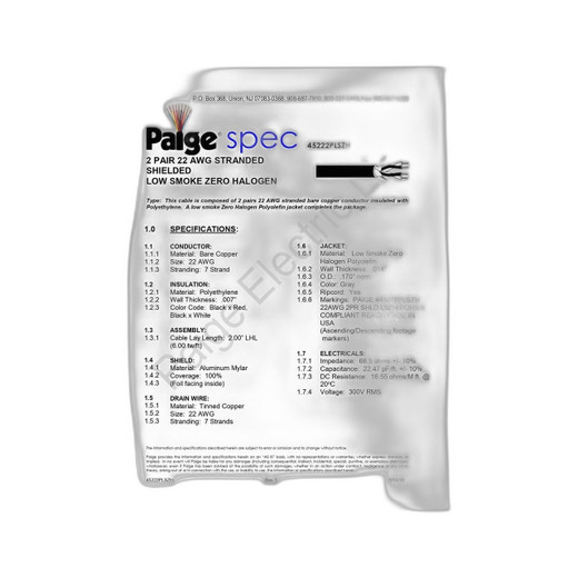 Paige Electric 743107 22/2pr STR ISP CMP White 1000' Box (view 2)