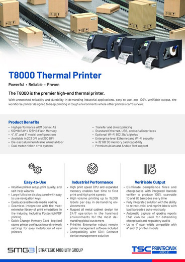 TSC T8X08-01-A0-48-10 Wi-Fi Inkjet Printer
