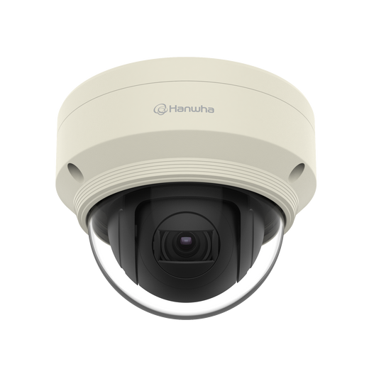 XNP-6040H Hanwha 2MP PTZ dome camera detail showing lens and pan-tilt mechanism