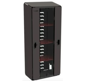 Zebra CS-CAB-4-FLTPK-B-N storage cabinet side angle showing shelf depth
