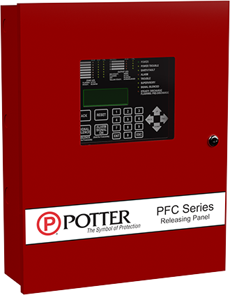 Potter PFC-4410G3 releasing control panel for fire suppression systems, front view