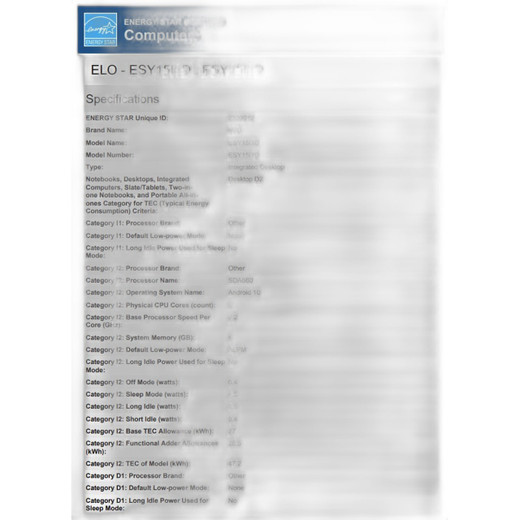 ELO Touch ESY15I1-2UWD-0-4G-6E-Aq-Gms-Wh-Ns - E412033