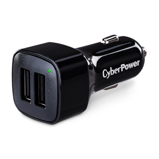 CyberPower Travel Charger - (2) USB 3.1A Shared Ports and DC Auto Power Plug
