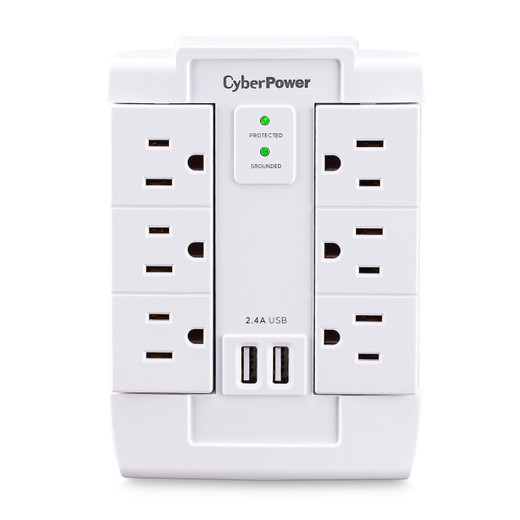 CyberPower 6-Outlet (Swivel) Wall Tap with 1200 Joules, 2 USB 2.4A shared, white