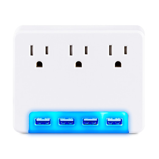 CyberPower 3 AC Outlet Wall TAP 125V 4 USB 3.4A Ports Glow 1-YR Warr - P3WUH