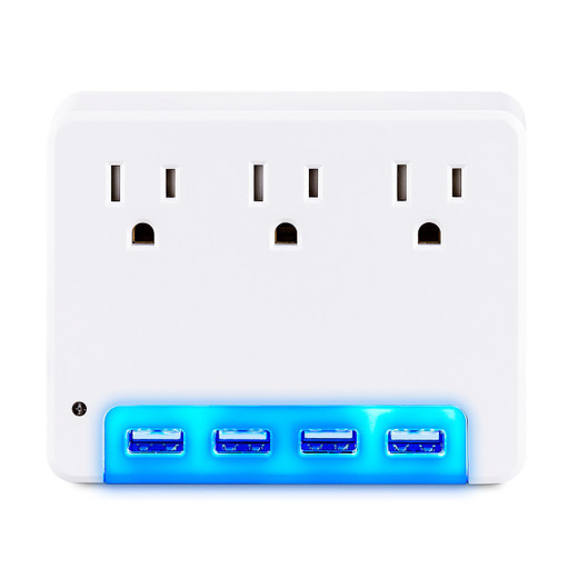 CyberPower 3 AC Outlet Wall TAP 125 4 USB 3.4A Ports Night Light 1-YR - P3WUN