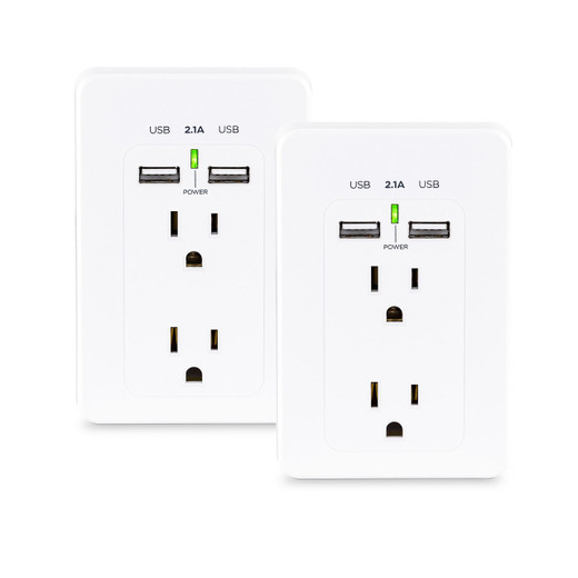 CyberPower 2-PACK 2-OUTLET Wall-tap with 2 USB Charging Ports 2.1A (shared) Whit