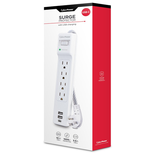 CyberPower P405UC - Surge Protector - 125 V - Circuit Breaker - 15A - 4 NEMA 5-15R - White