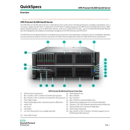 HPE DL580 GEN10 6-SLOT 2P Slim Riser KIT - 872336-B21