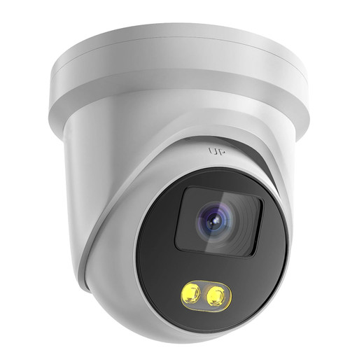 Hikvision DS-2CD2387G2-LU turret camera side angle showing mount and housing