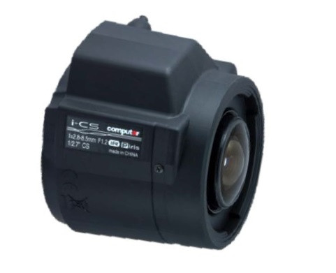 Hanwha SLA-C-I2885 lens close-up showing iris and focus adjustment mechanisms