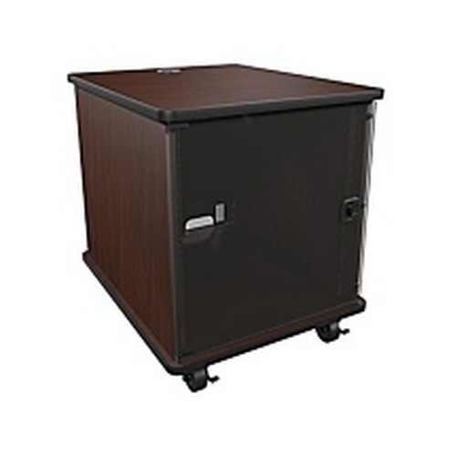 Middle Atlantic MFR Series Mobile Furniture Rack 12 Space 27in. D Melamine Plexi Door 3in. Casters Grained Dark Cherry