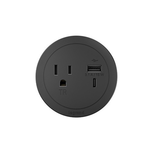 Middle Atlantic Round FPC 1 Outlet USB Black - RFPCRUAUC-BK