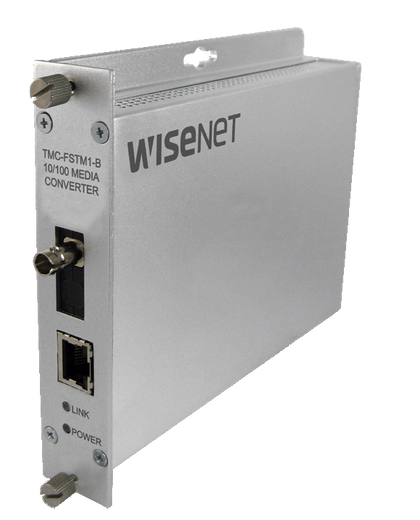 Hanwha TMC-FSCS1S-B 100M media converter for fiber optic surveillance network installations