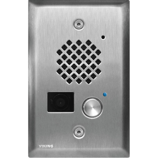 Stainless Steel Entry Phone with Color Video Camera  Auto Disconnect  Blue LED  Flush Mounts in Single Gang Box or Surface Mount with an Optional VE-3x5 with Enhanced Weather Protection (EWP)