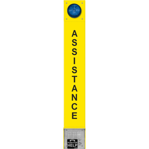 Yellow Assistance Tower Phone with High Power LED Strobe/Beacon  Dialer  Voice Announcer  Surface Mount Only with Enhanced Weather Protection (EWP)