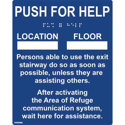 Blue Instructional Braille & Raised Letter Sign (To be Placed Next to the Area of Refuge) Emergency Phone