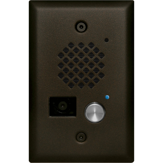 Oil Rubbed Bronze Entry Phone with Color Video Camera  Auto Disconnect  and Blue LED  Flush Mounts in Single Gang Box or Surface Mount with an Optional VE-3x5 with Enhanced Weather Protection (EWP)